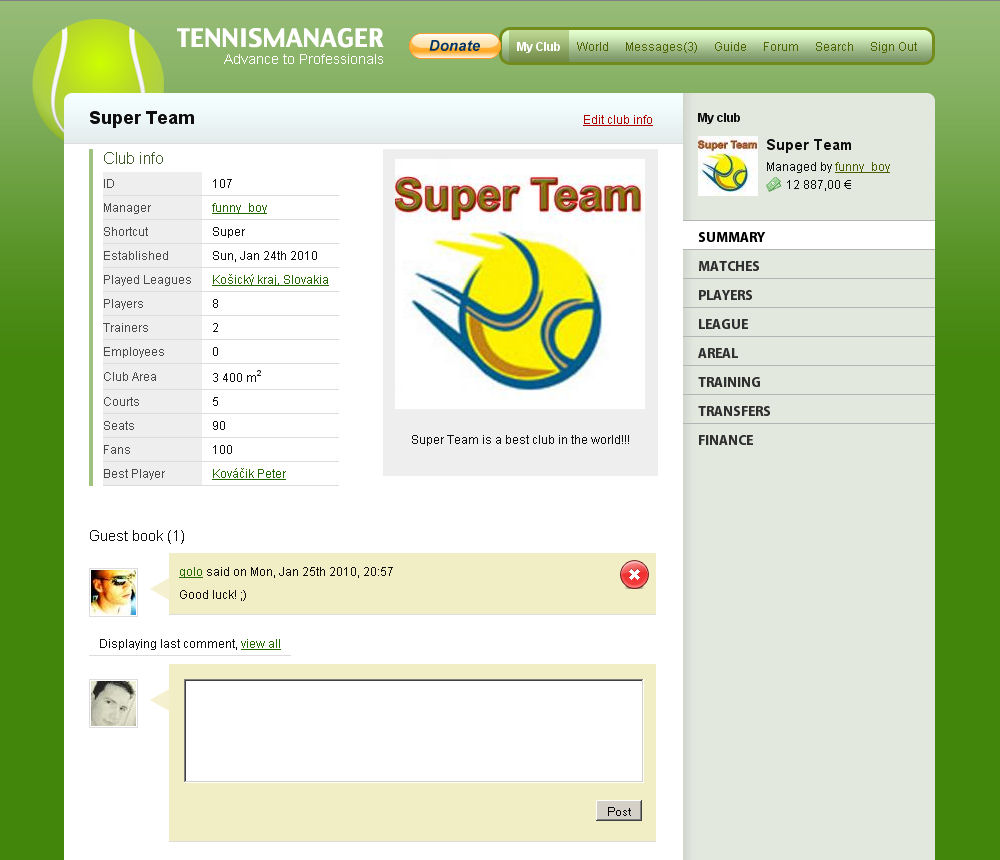 Tennis manager Online tennis game